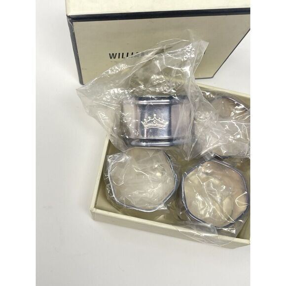 Williams Sonoma Crown Engraved Silver Plate Napkin Rings Hotel Boxed Set Of 4 - Picture 2 of 4